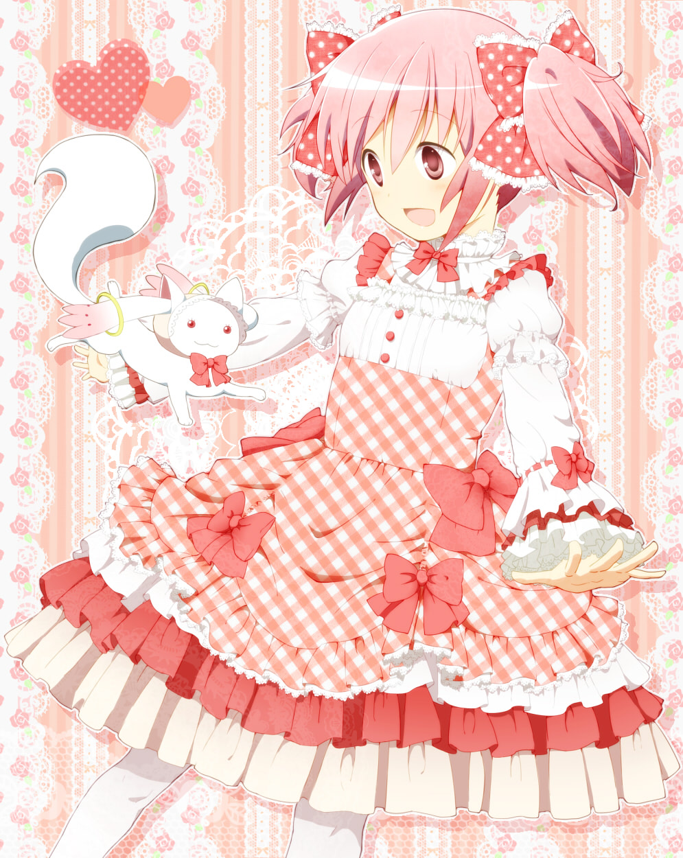 1girl, :d, arms_at_sides, blush, bow, bowtie, buttons, collar