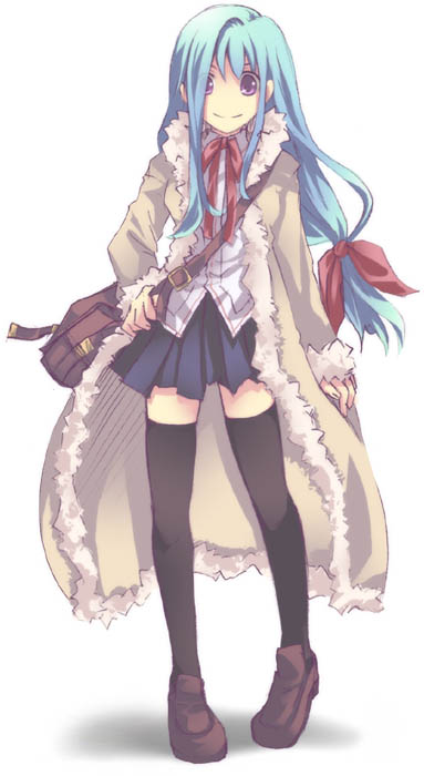 ateru, bag, black_legwear, bow, coat, hair_bow, long_hair, looking_at_viewer
