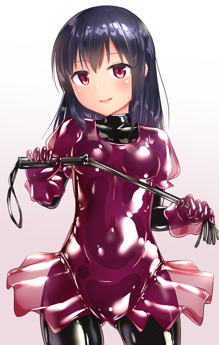 1girl, black_hair, breasts, commentary_request, gloves, gradient, gradient_background, highres
