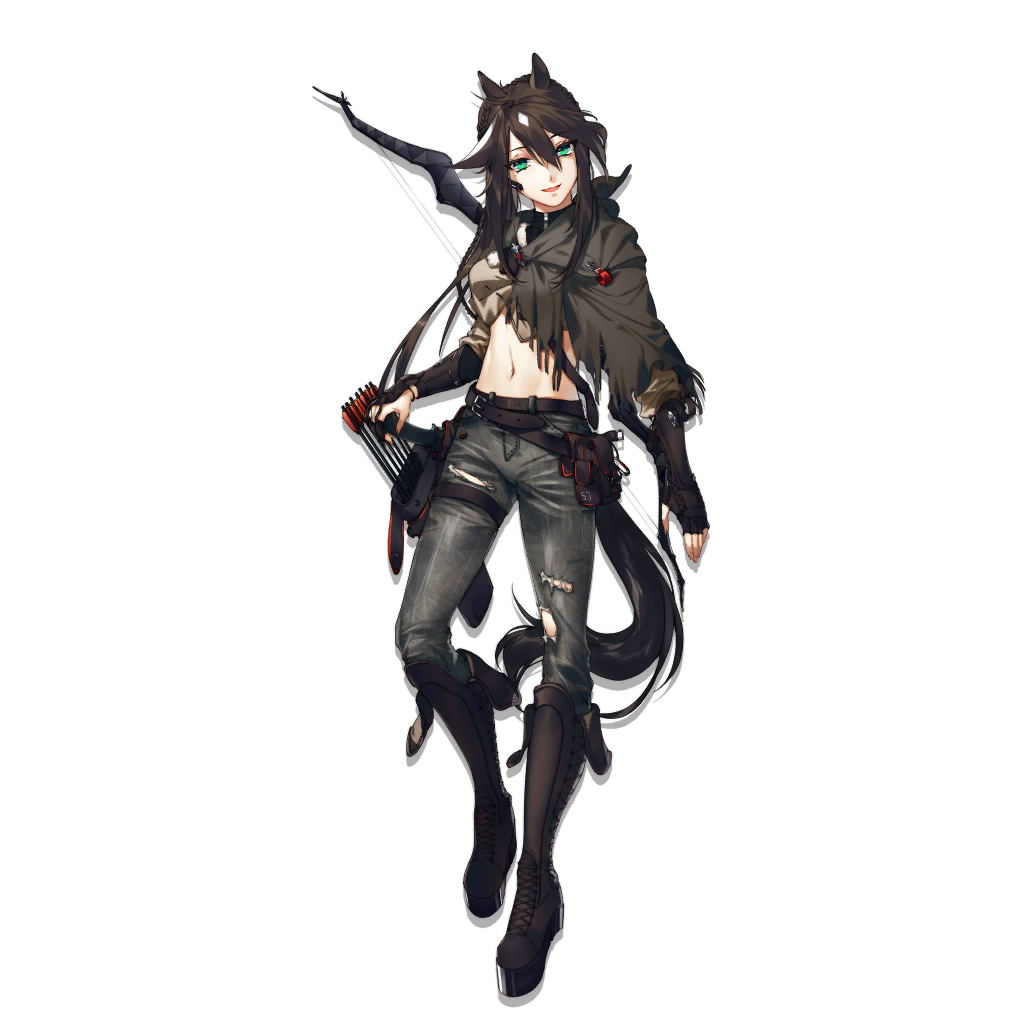 1girl, :d, animal_ears, arknights, arm_guards, bangs, belt, boots
