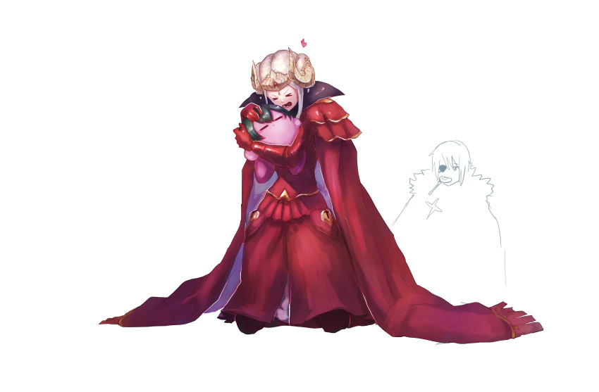 >_<, 1boy, 1girl, 1other, absurdres, blue_hair, byleth_(fire_emblem), byleth_eisner_(male)