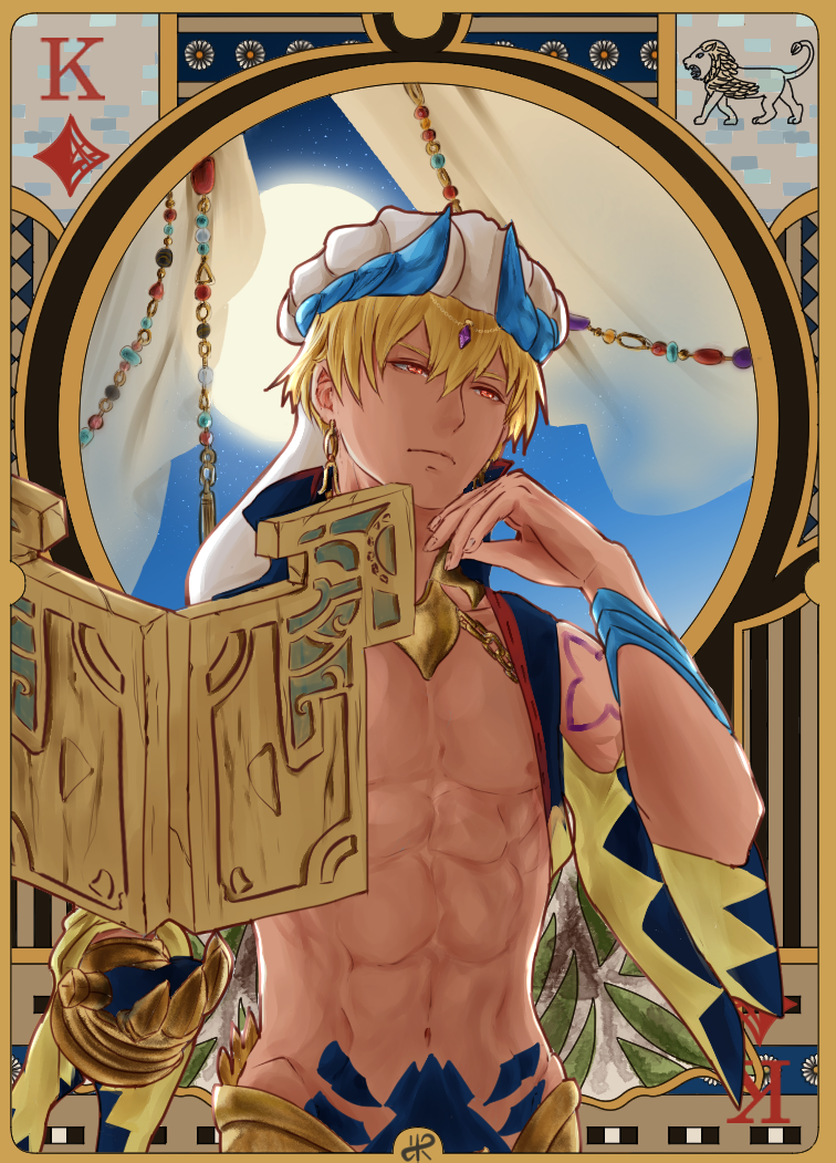 1boy, abs, arabian_architecture, arabian_clothes, bangs, blonde_hair, book, chest