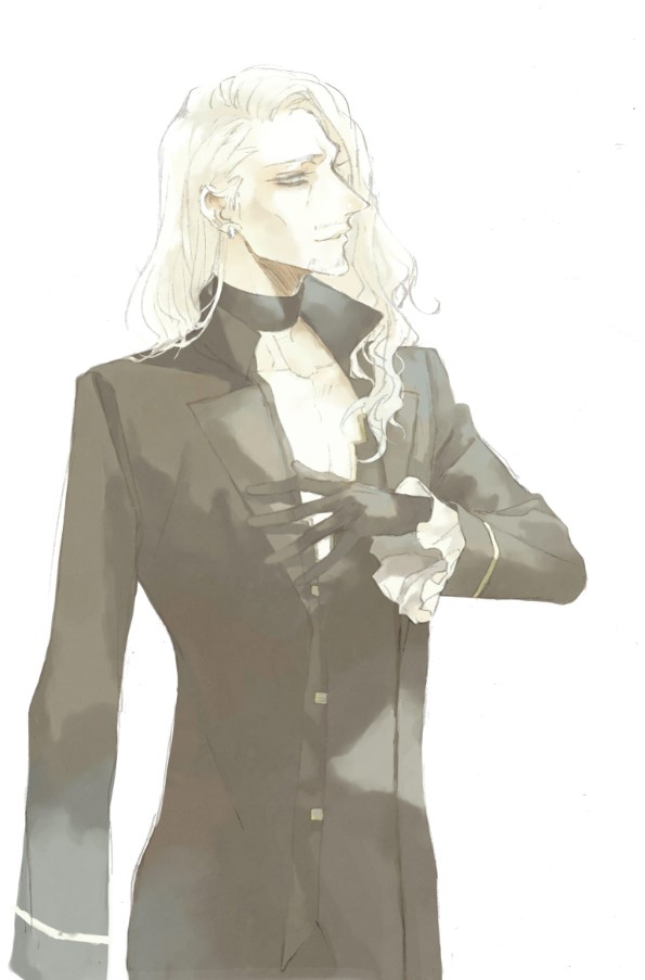 1boy, bare_chest, beard, black_gloves, blonde_hair, collar, earrings, facial_hair