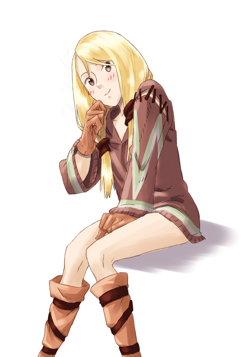 06erunium, 1girl, blonde_hair, blush, breasts, brown_eyes, closed_mouth, commentary_request
