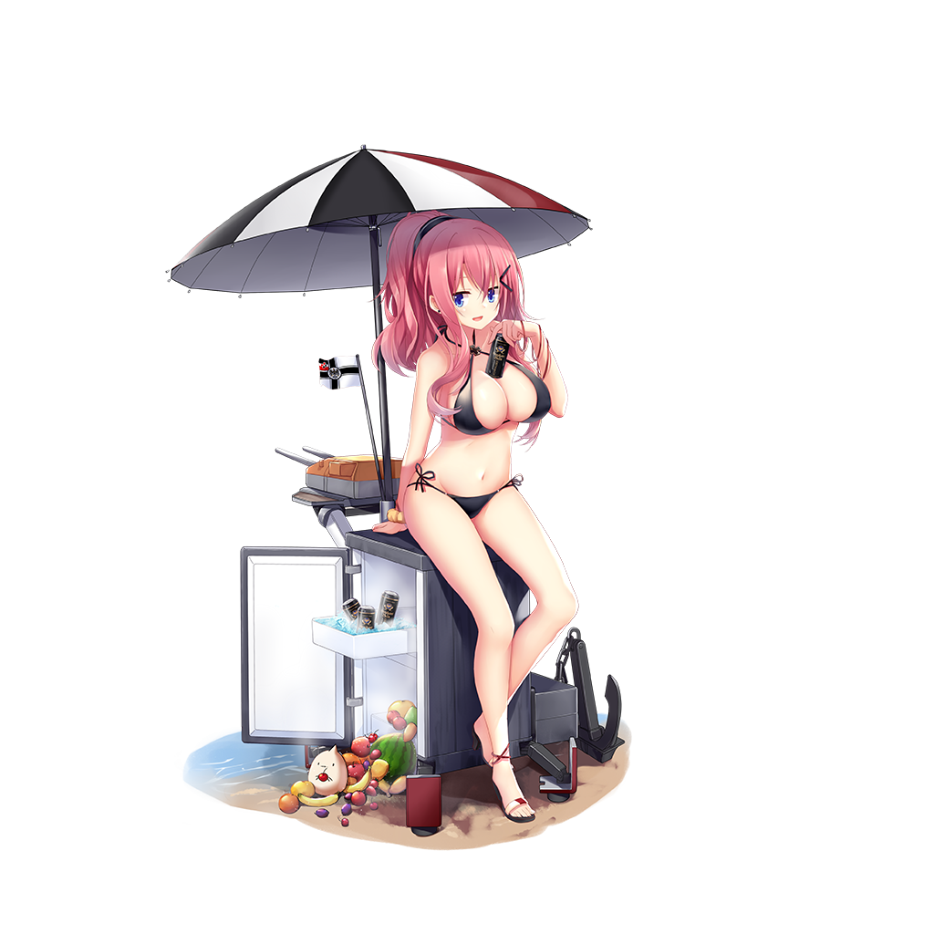 1girl, aixioo, alcohol, anchor, apple, banana, beer, bikini