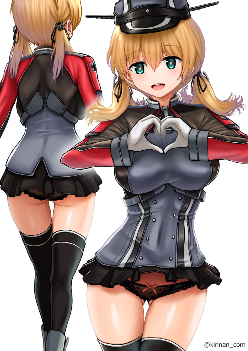 1girl, :d, aqua_eyes, black_legwear, black_panties, black_skirt, blonde_hair, commentary_request