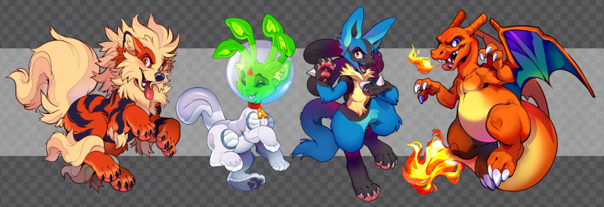 :d, ^_^, aisha_(neopets), arcanine, astronaut, blue_eyes, charizard, checkered