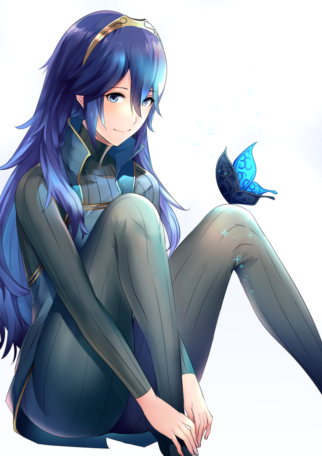 1girl, ameno_(a_meno0), animal, black_sweater, blue_eyes, blue_hair, bug, butterfly