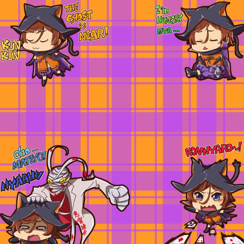 0_0, 1girl, :3, animal_hat, bandages, black_footwear, blood, bloody_bandages