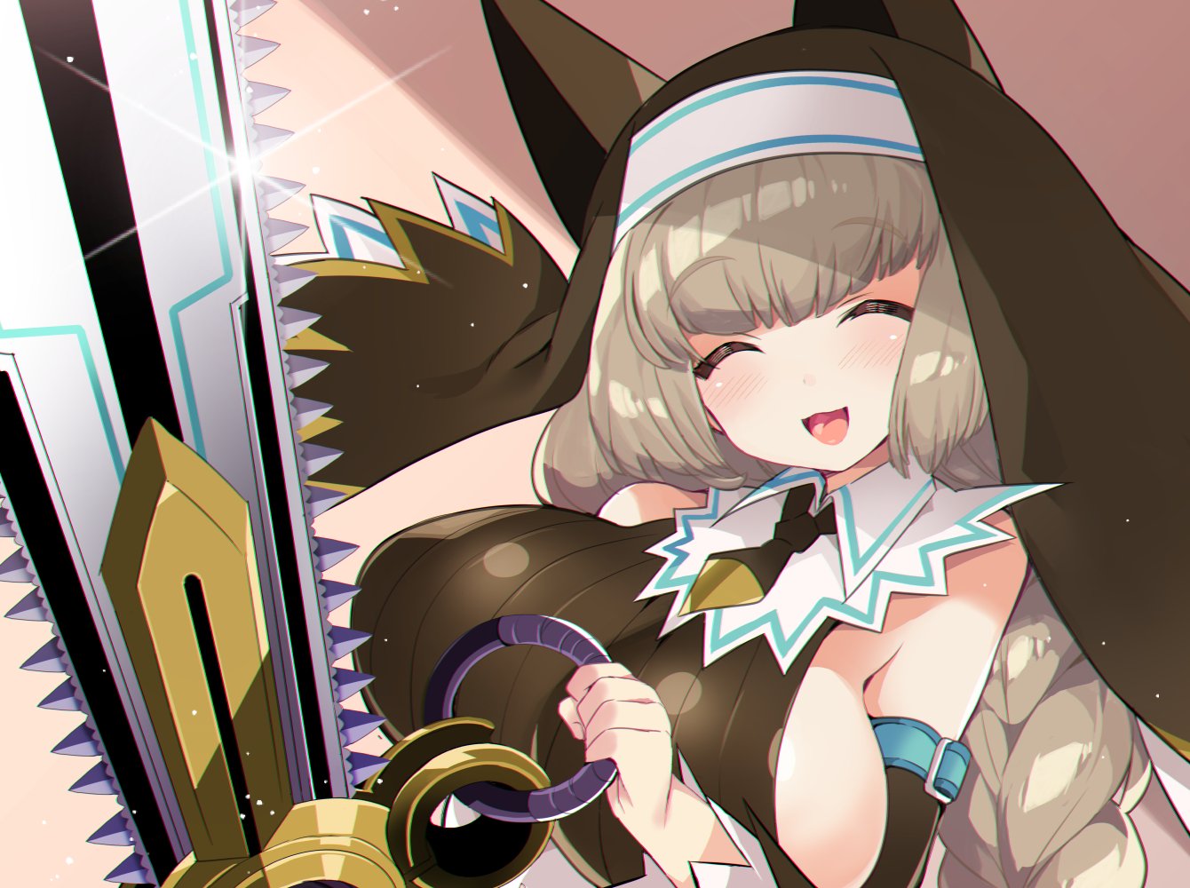 1girl, animal_ears, bangs, blush, bombergirl, braid, breasts, brown_sweater