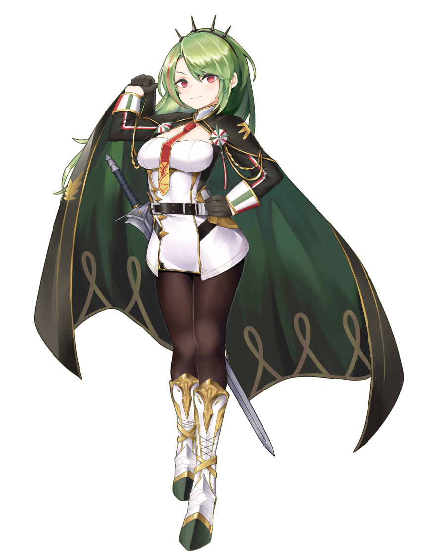 absurdres, azur_lane, between_breasts, bobby36446329, breasts, cape, green_cape, green_hair