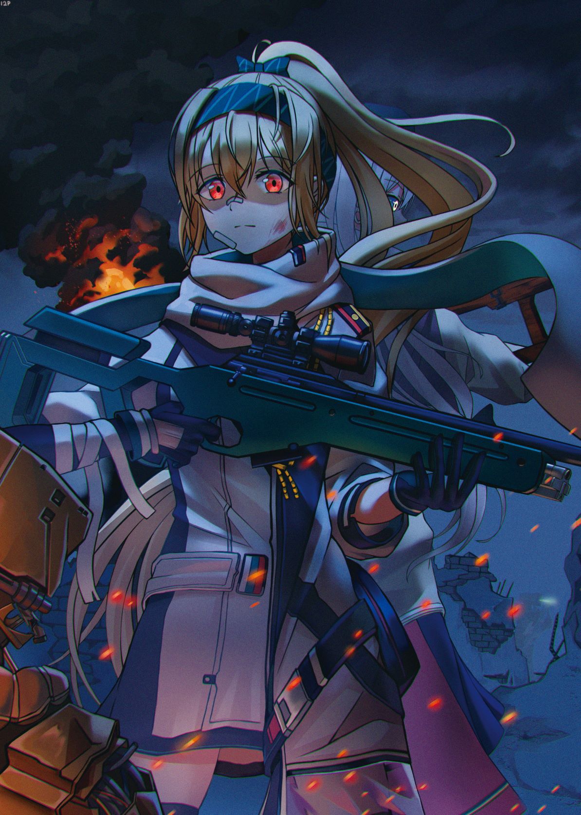 2girls, back-to-back, bandaid, bandaid_on_face, bandaid_on_nose, bangs, blonde_hair, bow