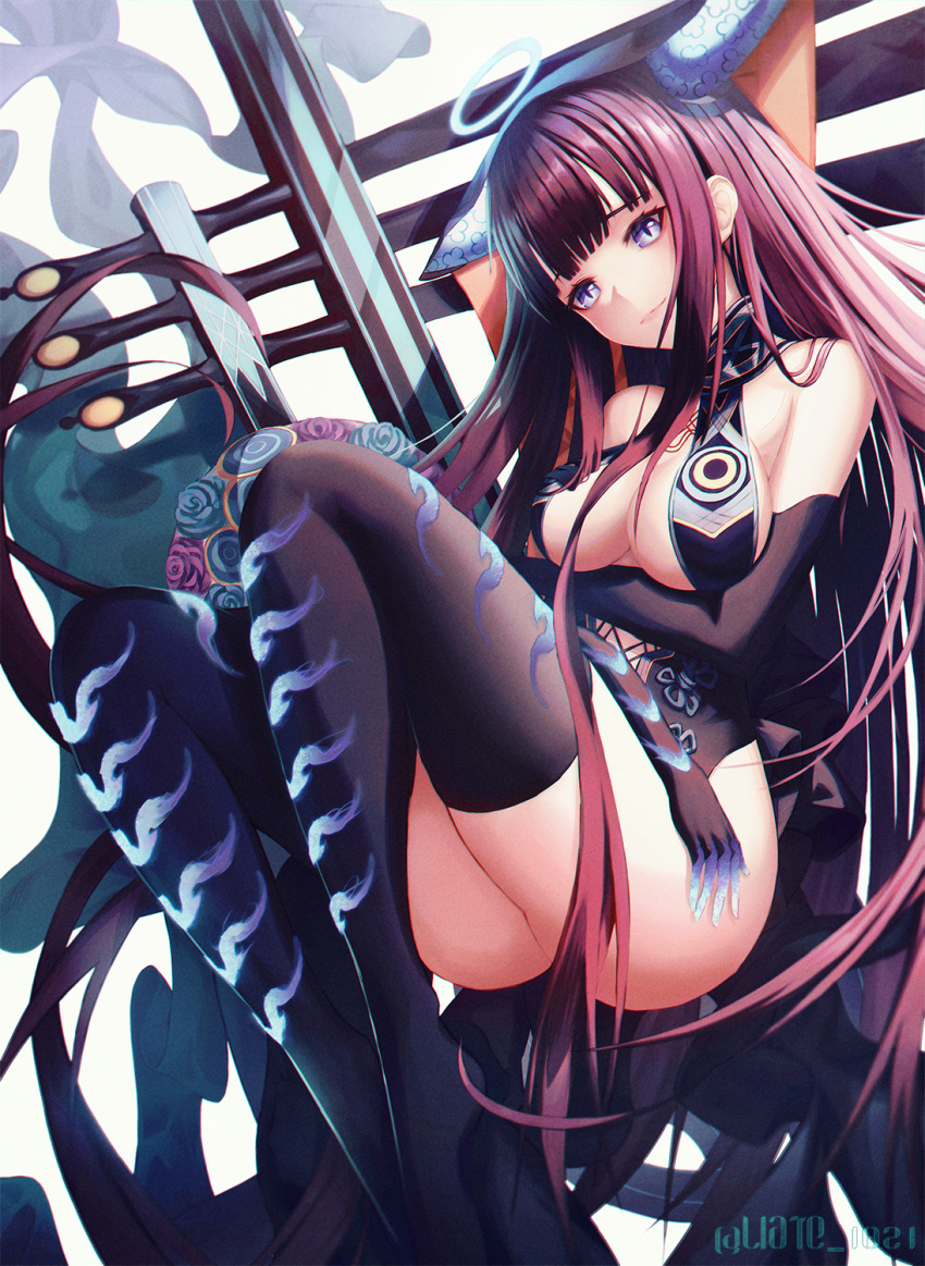 1girl, andi_1021, arm_under_breasts, ass, bangs, bare_shoulders, black_dress, black_gloves