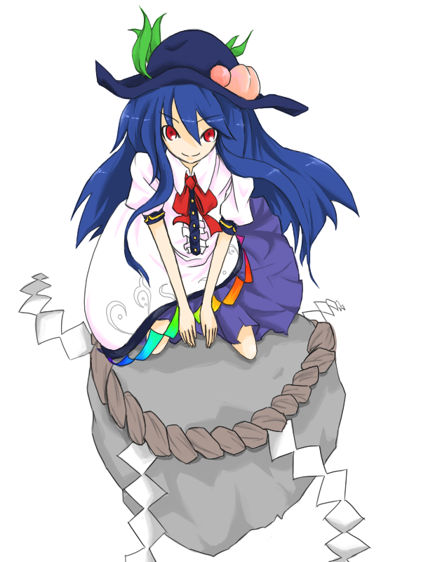 betuni, blue_hair, hat, hinanai_tenshi, hinanawi_tenshi, keystone, long_hair, red_eyes
