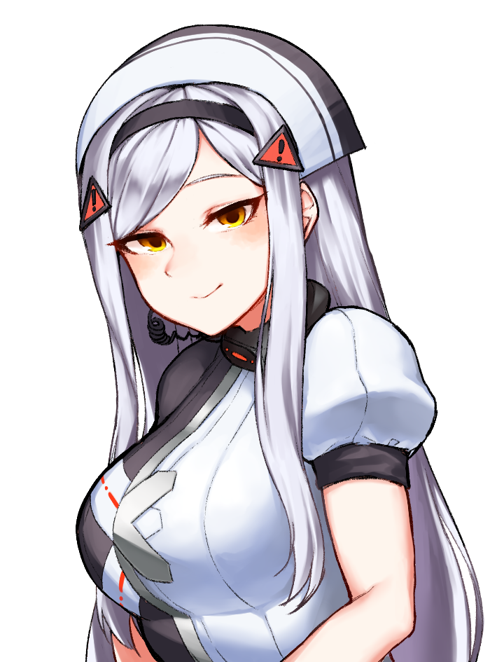 1girl, asymmetrical_bangs, bangs, black_lilith_(last_origin), breasts, ckhd, earpiece, hairband