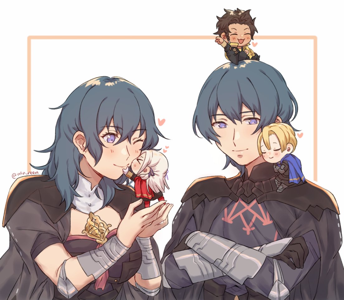 >_<, 2girls, 3boys, aqua_hair, arm_guards, blonde_hair, blue_eyes, blush