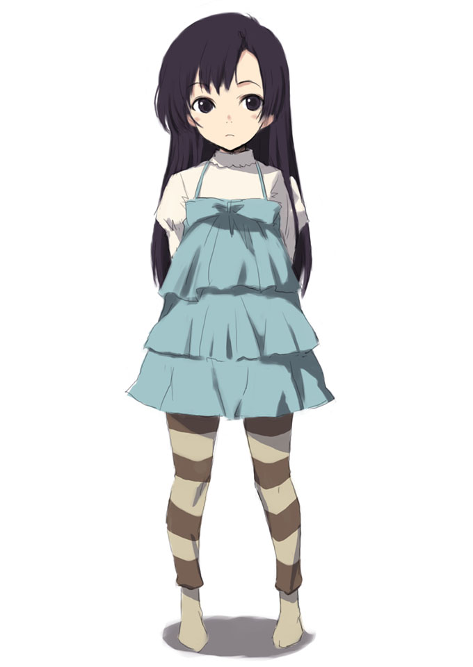 arms_behind, black_hair, child, kawata_hisashi, kuhouin_murasaki, kurenai, long_hair, socks