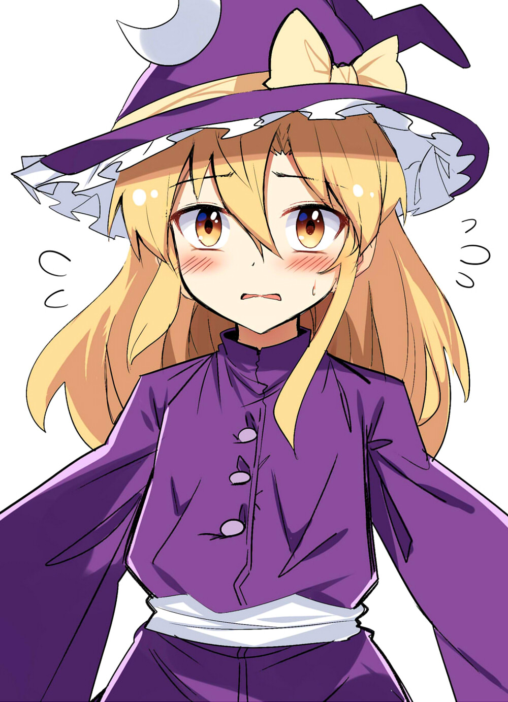 1girl, bangs, blonde_hair, blush, bow, commentary_request, crescent, crescent_hair_ornament