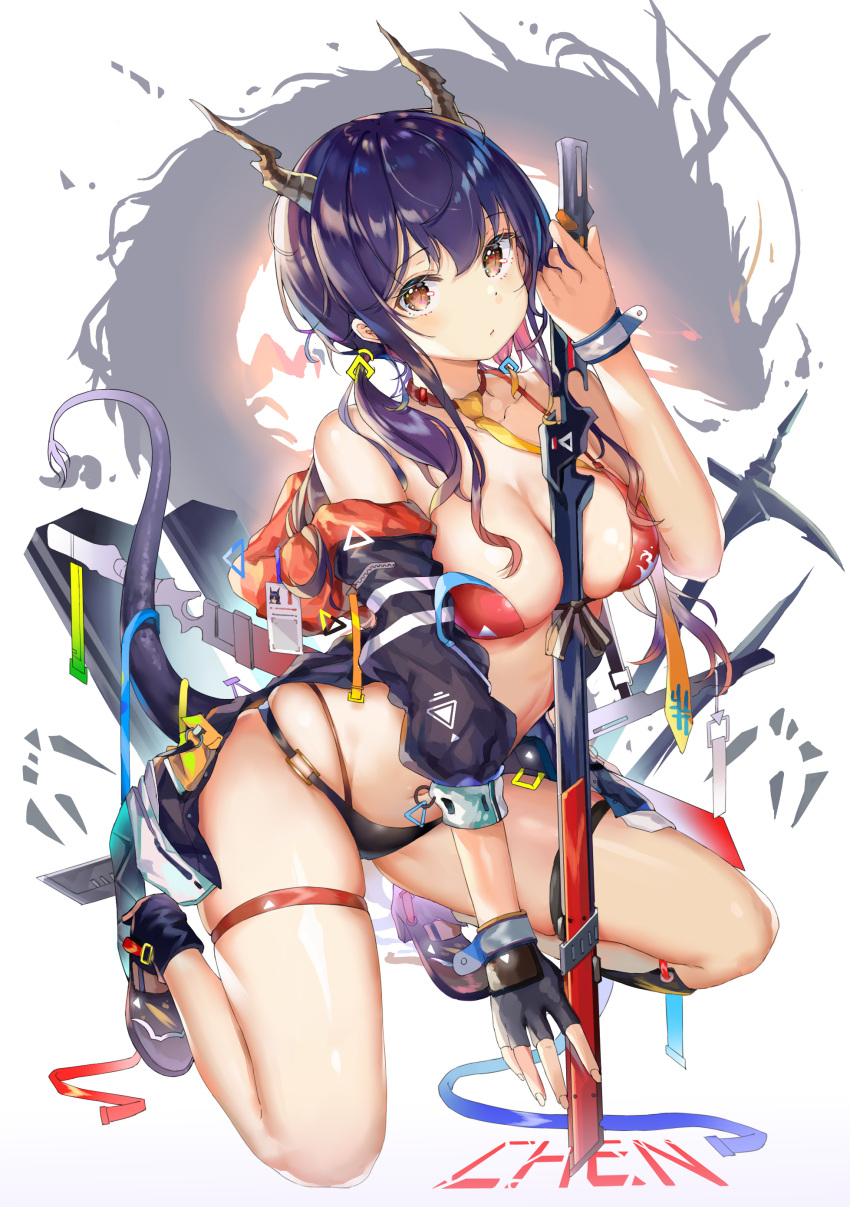 1girl, absurdres, araragikoyomis, arknights, bangs, bare_legs, bare_shoulders, between_breasts