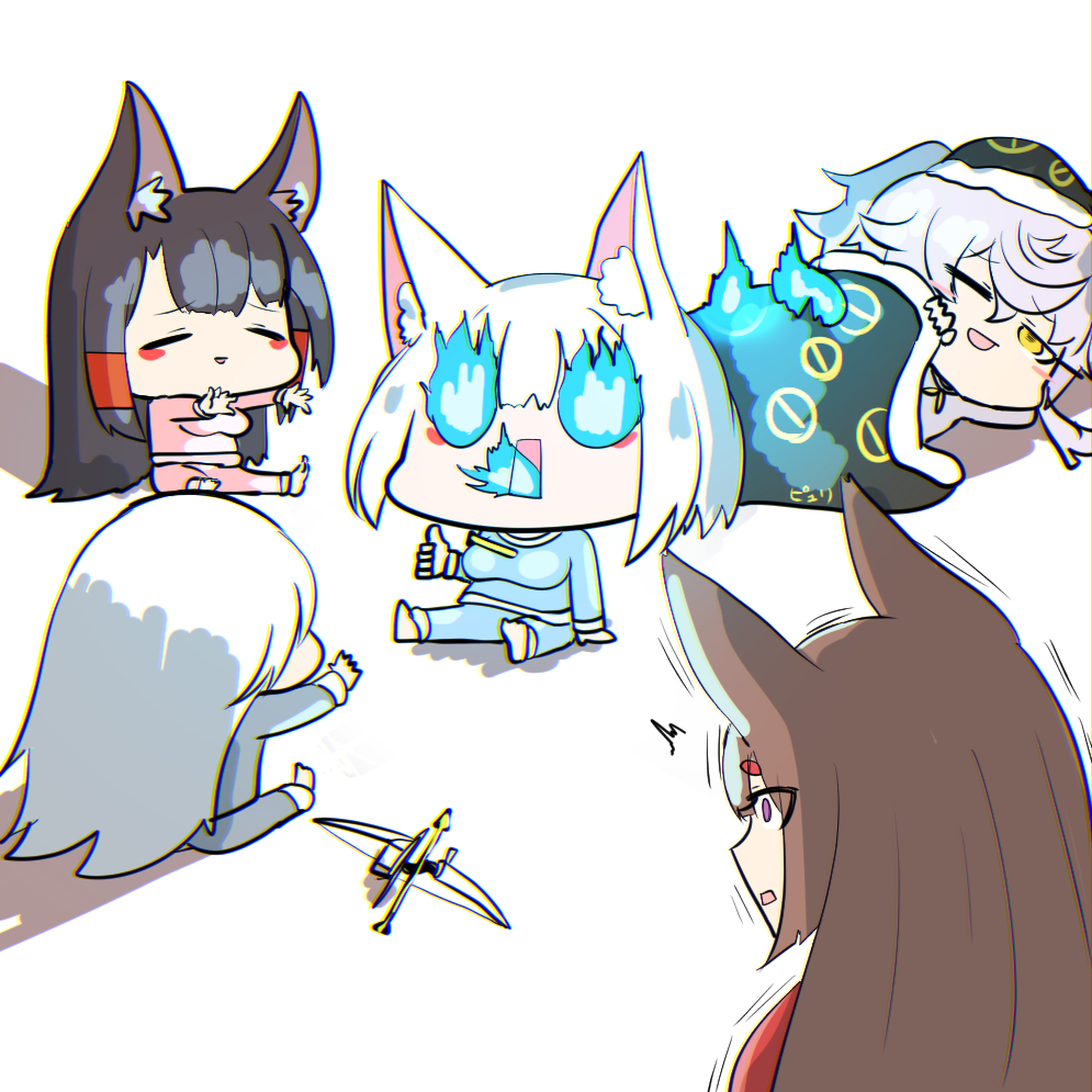 5girls, akagi_(azur_lane), akakiryu2m, amagi_(azur_lane), animal, azur_lane, blue_fire, bow_(weapon)
