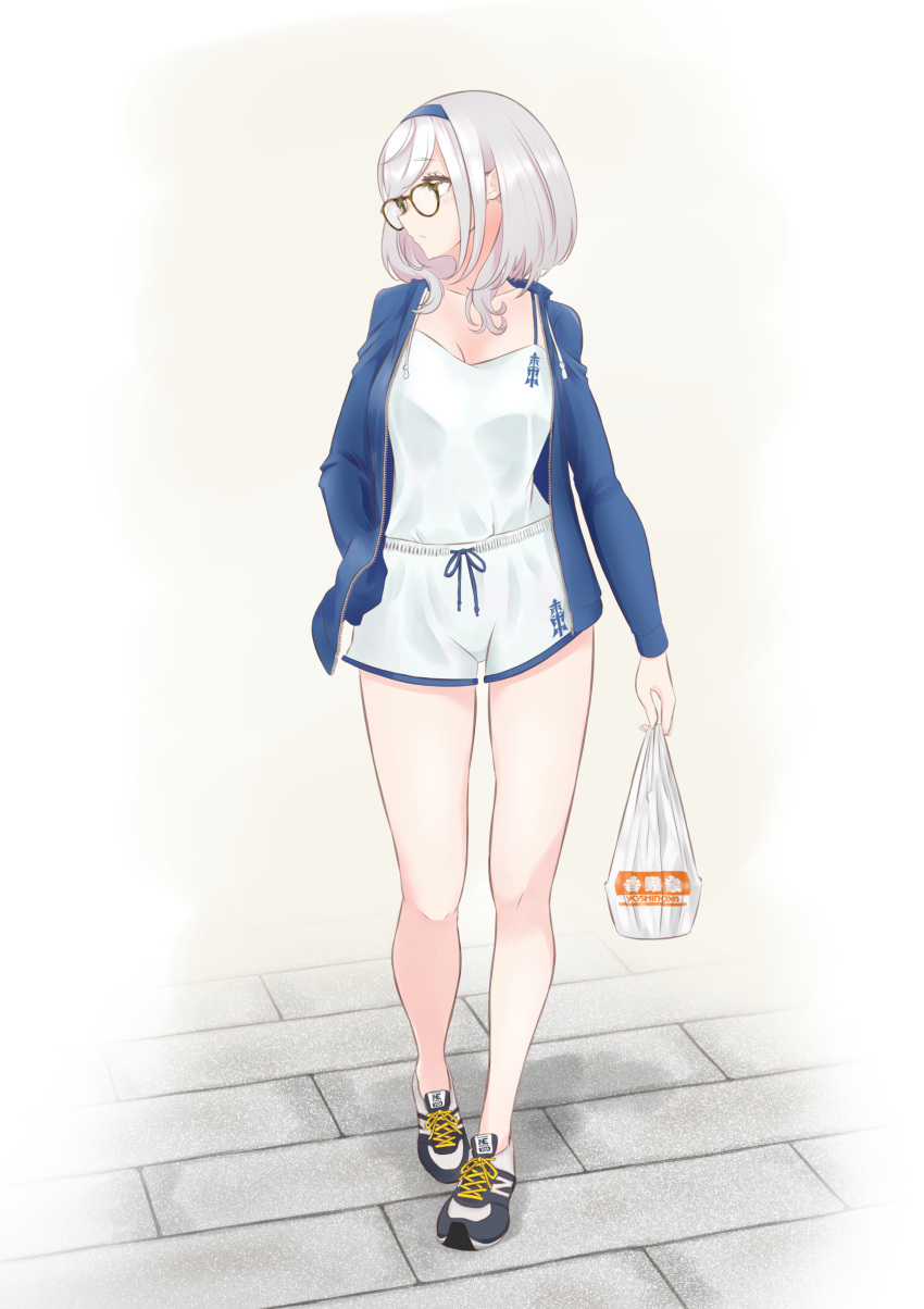 1girl, absurdres, alternate_costume, blue_sleeves, collarbone, eyebrows_visible_through_hair, glasses, green_eyes