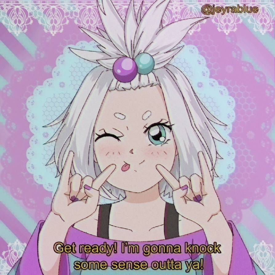 1980s_(style), ;p, blue_eyes, blush, caption, commission, dress, forehead