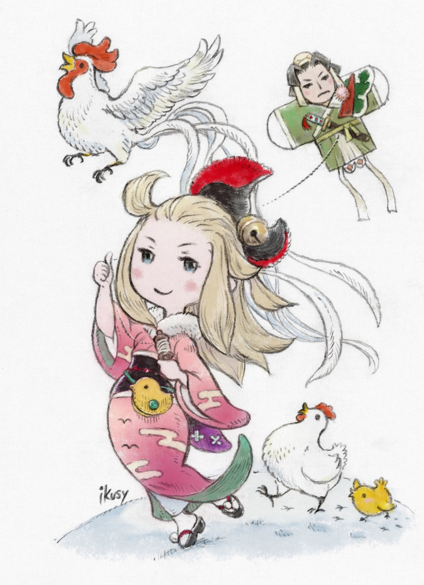 1boy, 1girl, animal, bird, blonde_hair, blue_eyes, bow, bravely_default:_flying_fairy