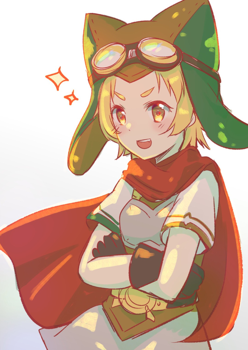 1girl, :d, animal_ears, animal_hat, bangs, black_gloves, blonde_hair, blush