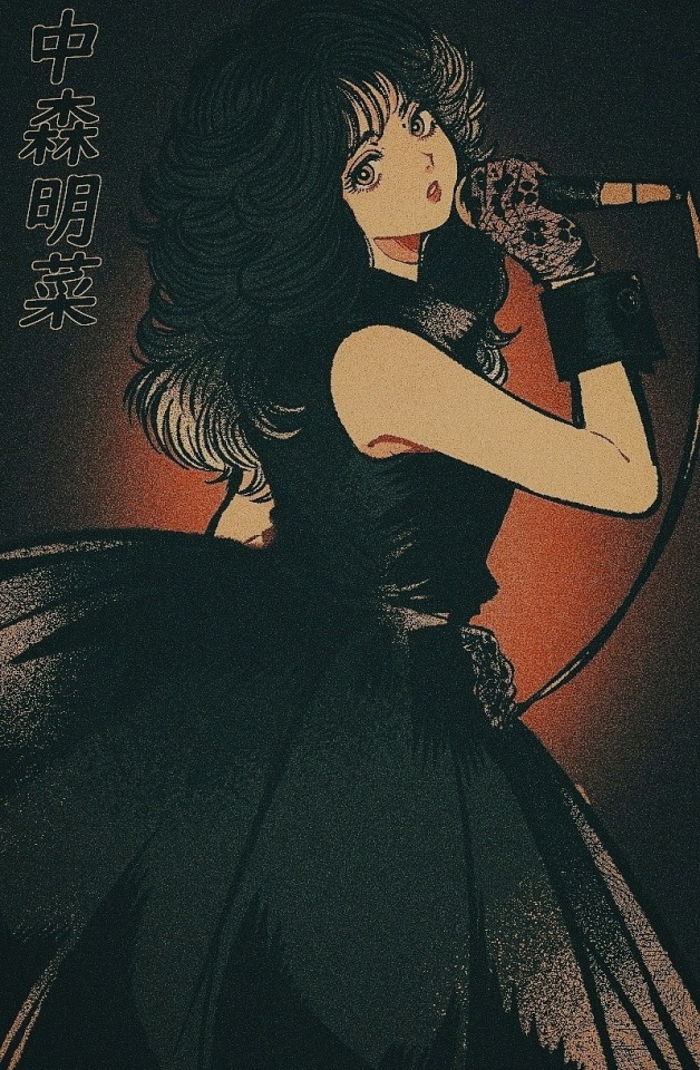 1girl, bangs, black_background, black_dress, black_gloves, black_hair, dress, from_side