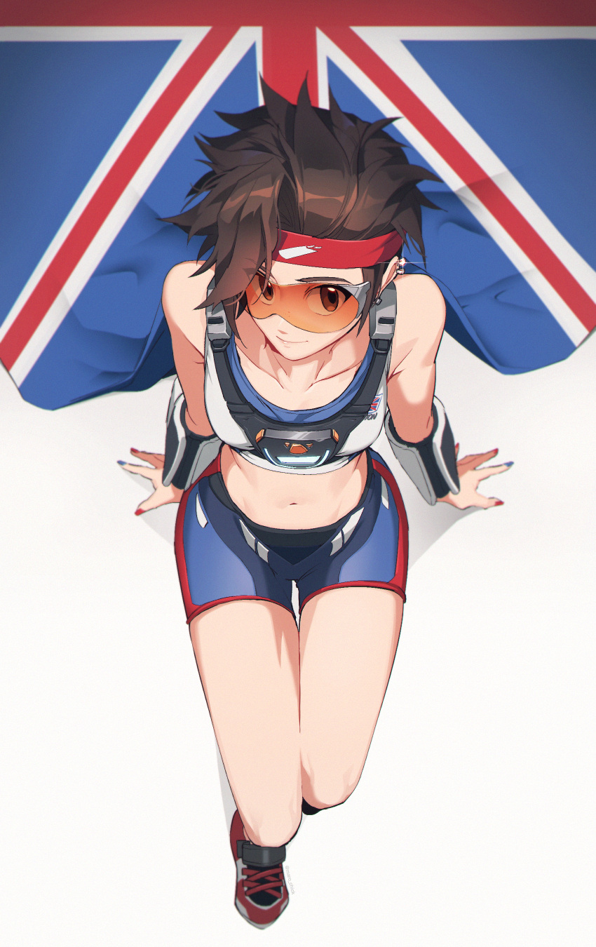1girl, absurdres, artist_name, bare_shoulders, blue_nails, breasts, brown_eyes, brown_hair