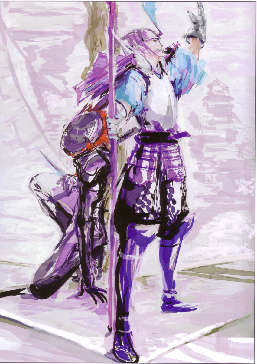 armor, fuuma_kotarou, highres, hojo_ujimasa, ninja, polearm, sengoku_basara, tsuchibayashi_makoto