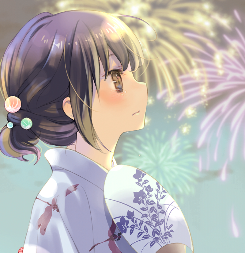 1girl, ahoge, bangs, blurry, blurry_background, blush, brown_hair, closed_mouth