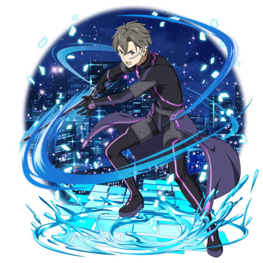 1boy, augma, black_bodysuit, bodysuit, brown_eyes, cape, eiji_(sao), hair_between_eyes