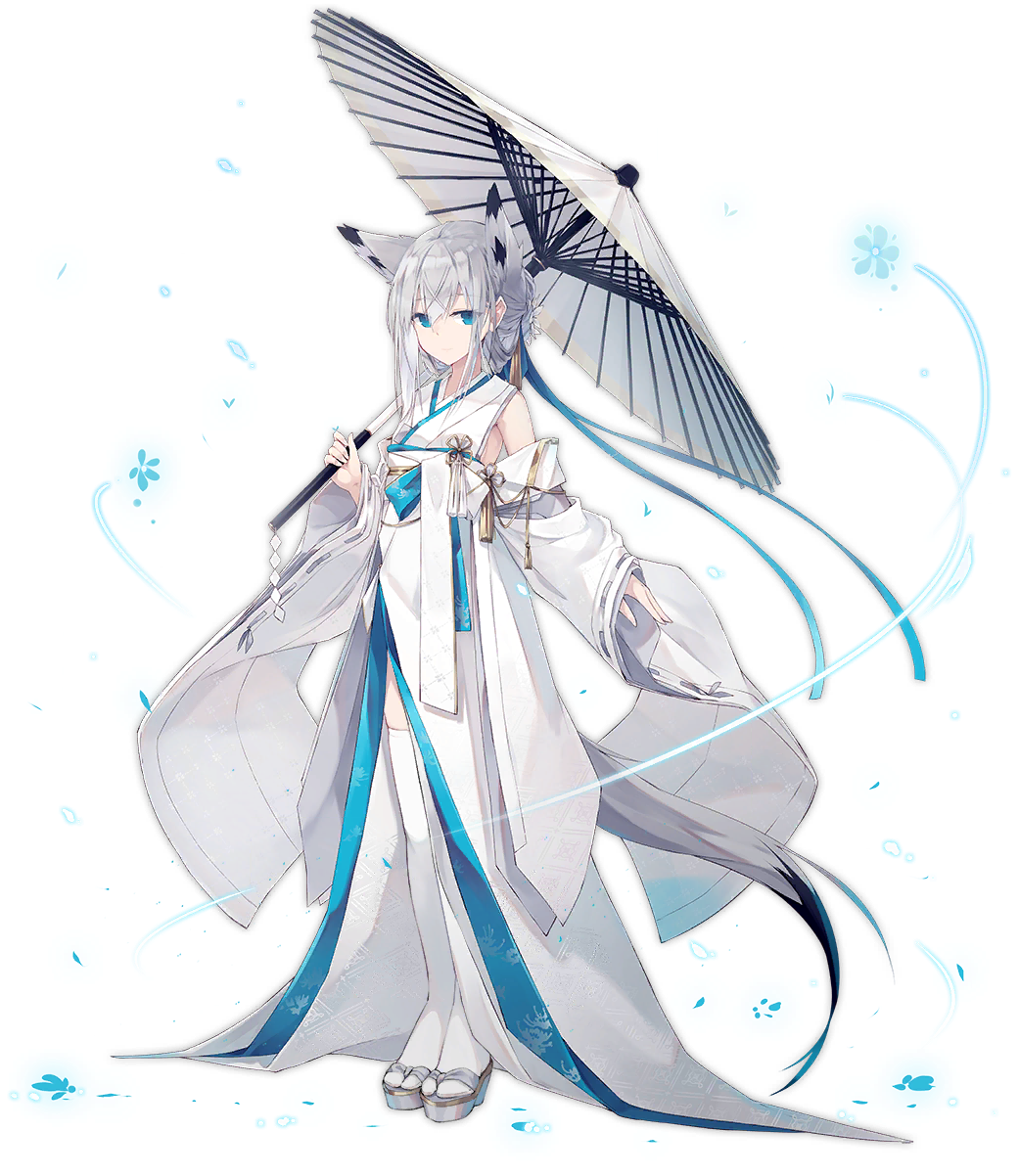 1girl, animal_ears, azur_lane, blue_eyes, blush, detached_sleeves, flower, full_body