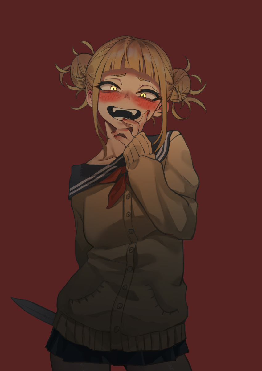 1girl, :d, absurdres, arm_behind_back, bags_under_eyes, blonde_hair, blush, boku_no_hero_academia