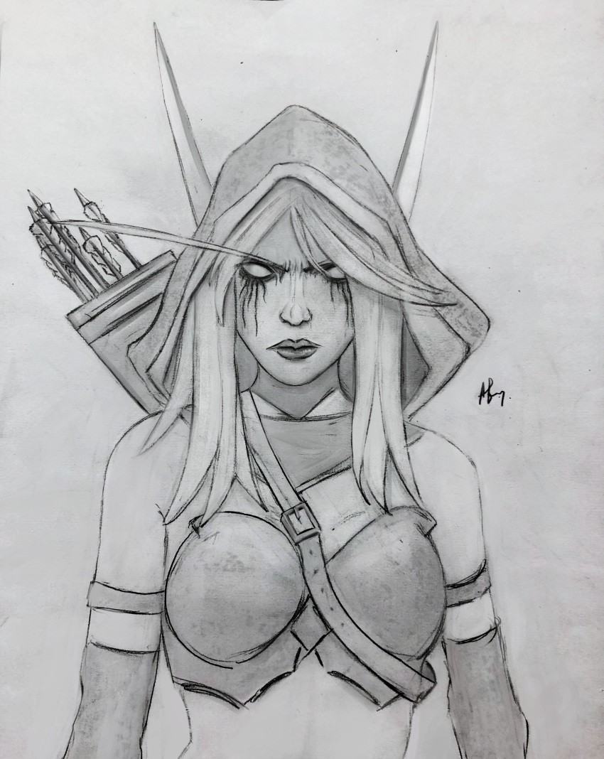 absurdres, angry, arrow, bare_shoulders, highres, hood, huge_filesize, long_hair