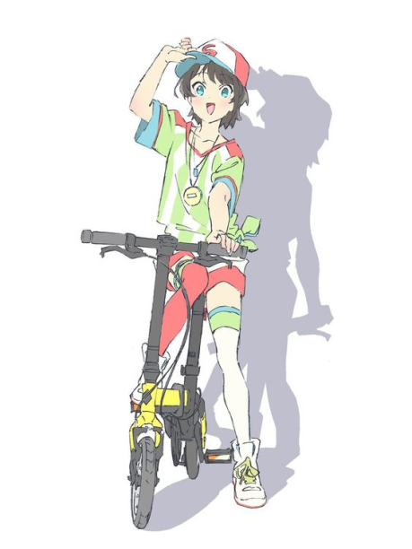 1girl, asymmetrical_legwear, bangs, bicycle, blue_eyes, ground_vehicle, hat, hololive