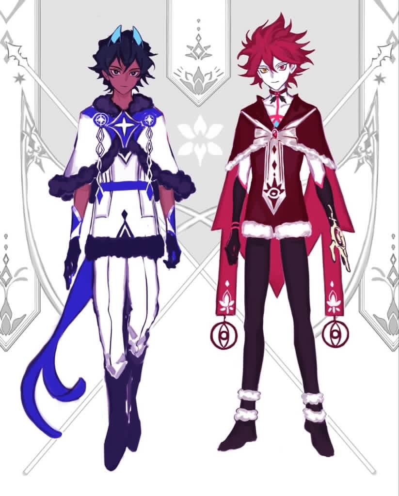 2boys, arjuna_(fate/grand_order), arjuna_alter, black_hair, burning_garment_of_three_gods, capelet, chest_tattoo, child