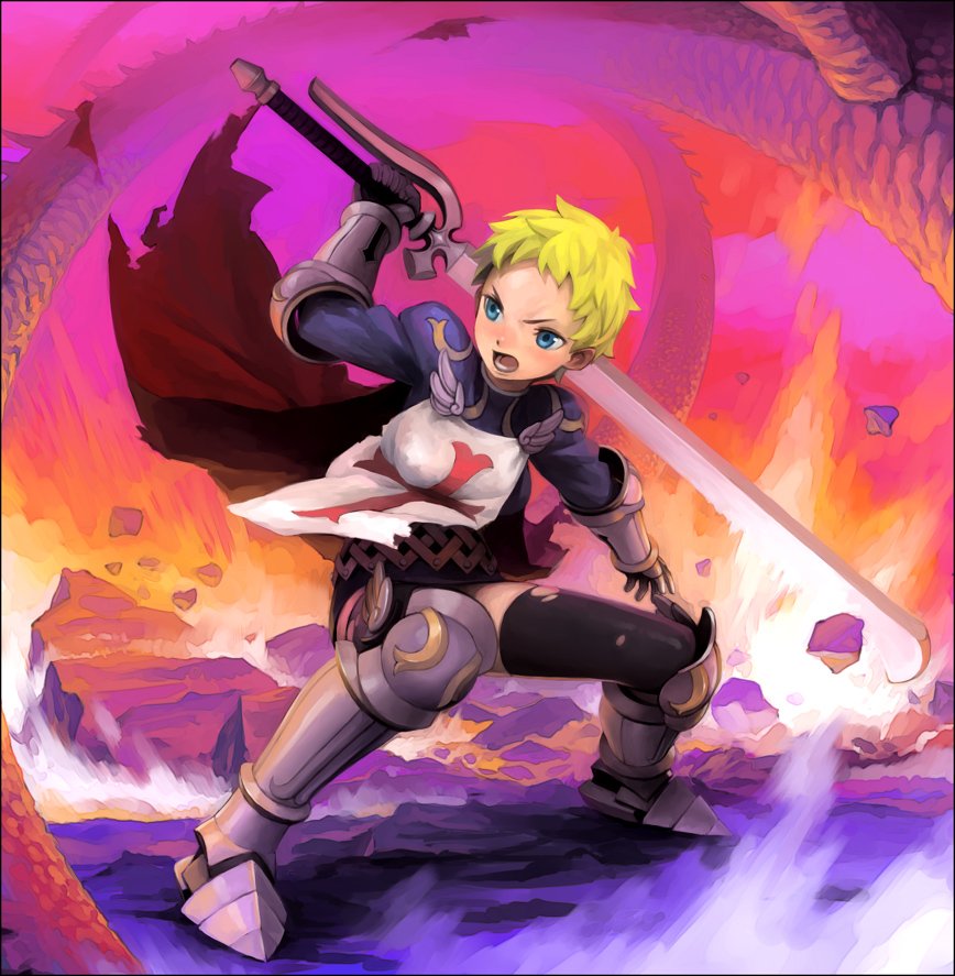 androgynous, blonde_hair, blue_eyes, cape, dragon, iyokawa, jeanne_d'arc, jeanne_d'arc