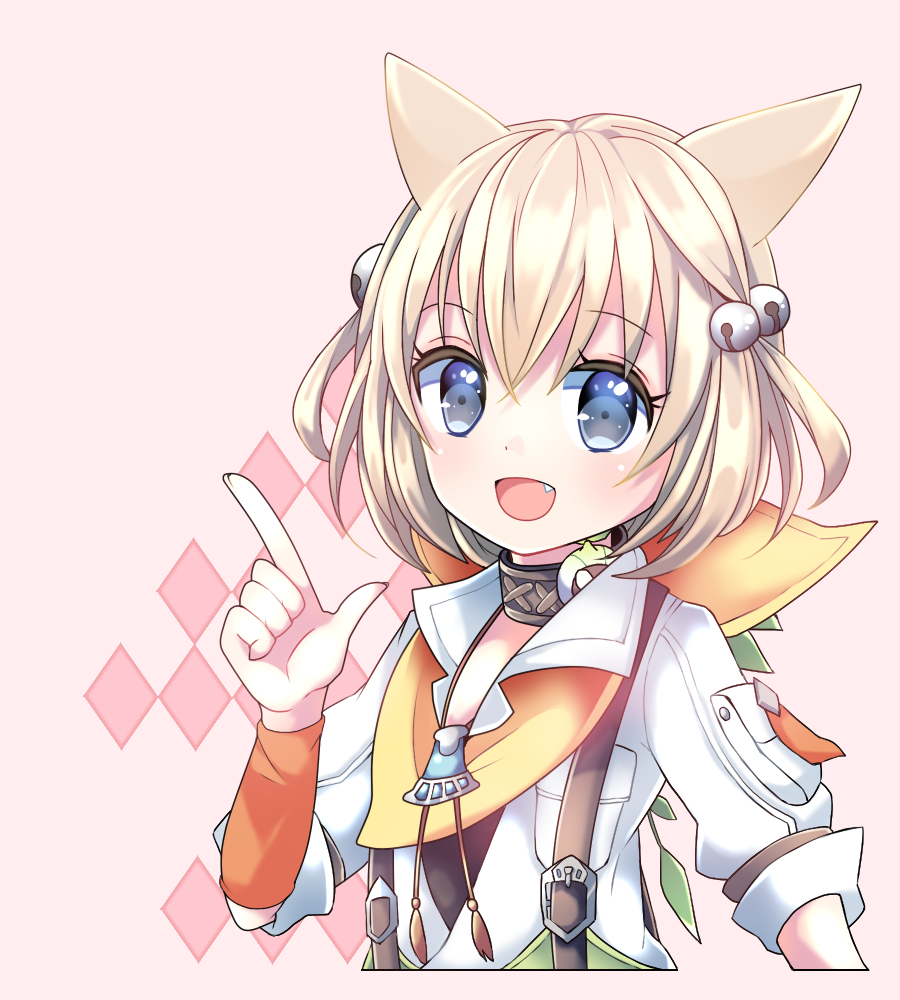 1girl, :d, animal_ears, arm_warmers, bangs, bell, blue_eyes, cat_ears