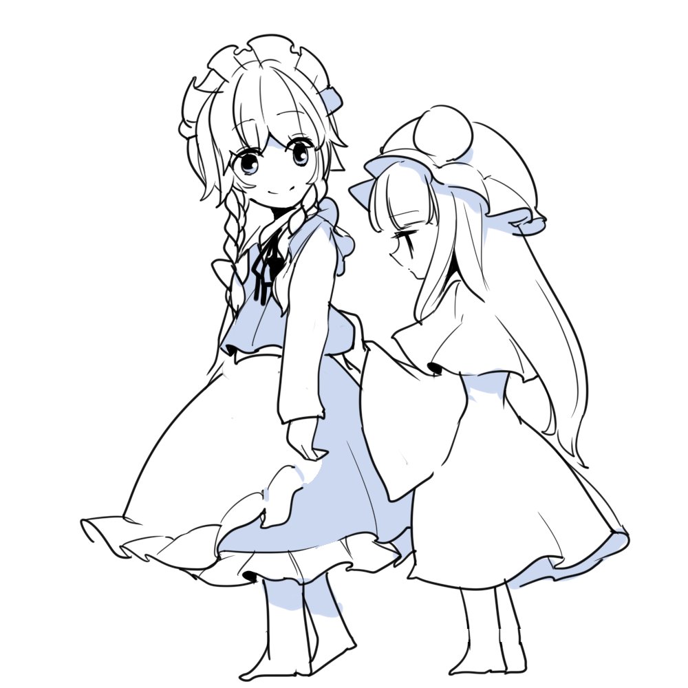 2girls, apron, braid, capelet, dress, eyebrows_visible_through_hair, frilled_dress, frills