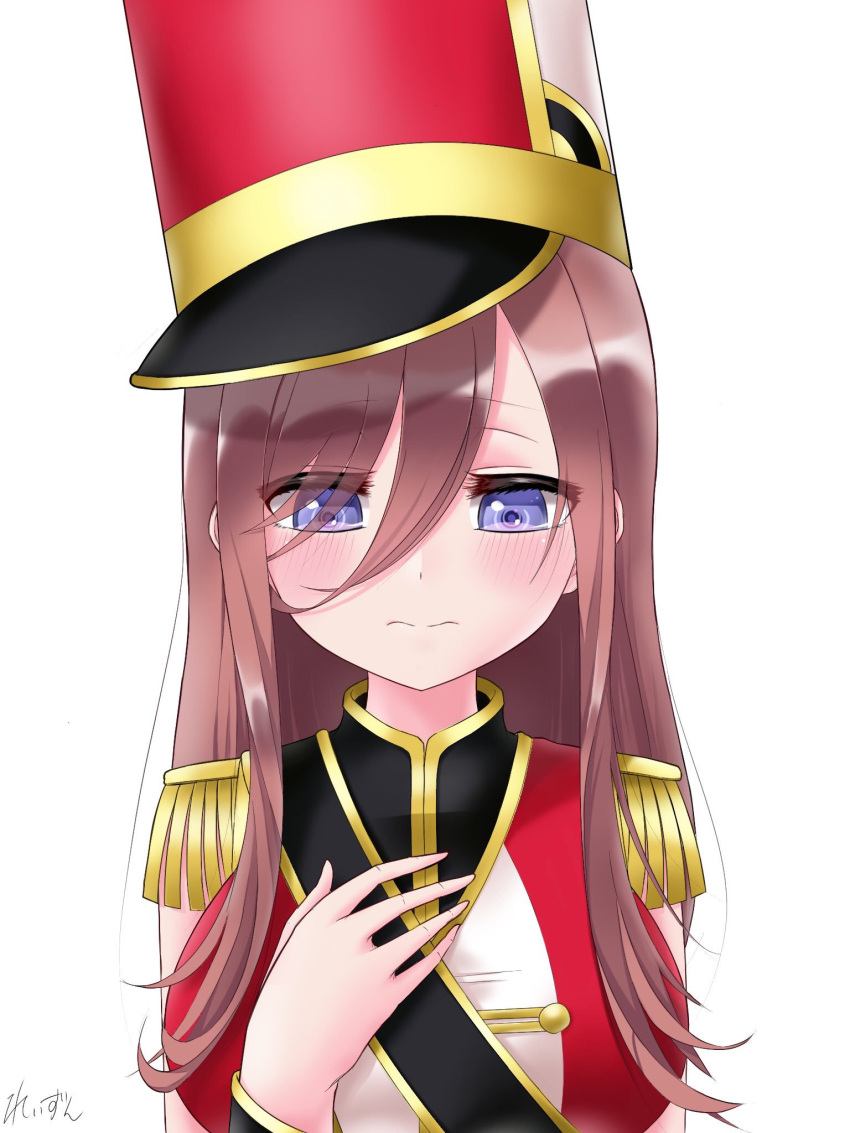 1girl, 3:, artist_name, band_uniform, bang_dream!, bangs, blue_eyes, blush