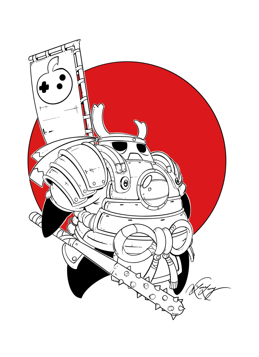 1other, absurdres, armor, bug, club, flag, flag_background, helmet