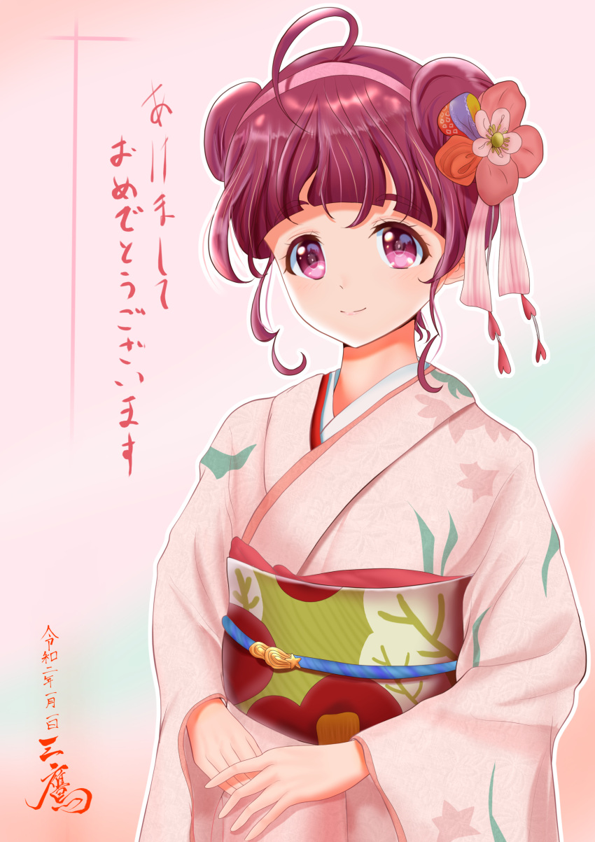 1girl, absurdres, ahoge, bangs, closed_mouth, double_bun, flower, hair_flower
