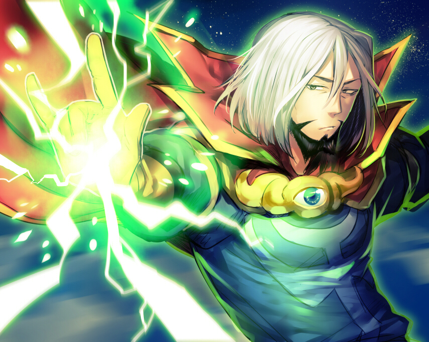 1boy, beard, bored, cape, casting_spell, disk_wars:_avengers, doctor_strange, electricity