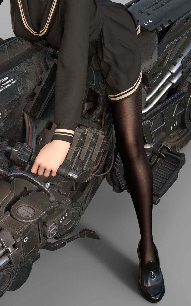 3d, black_legwear, digiplant, feet, ground_vehicle, highres, legs, motor_vehicle
