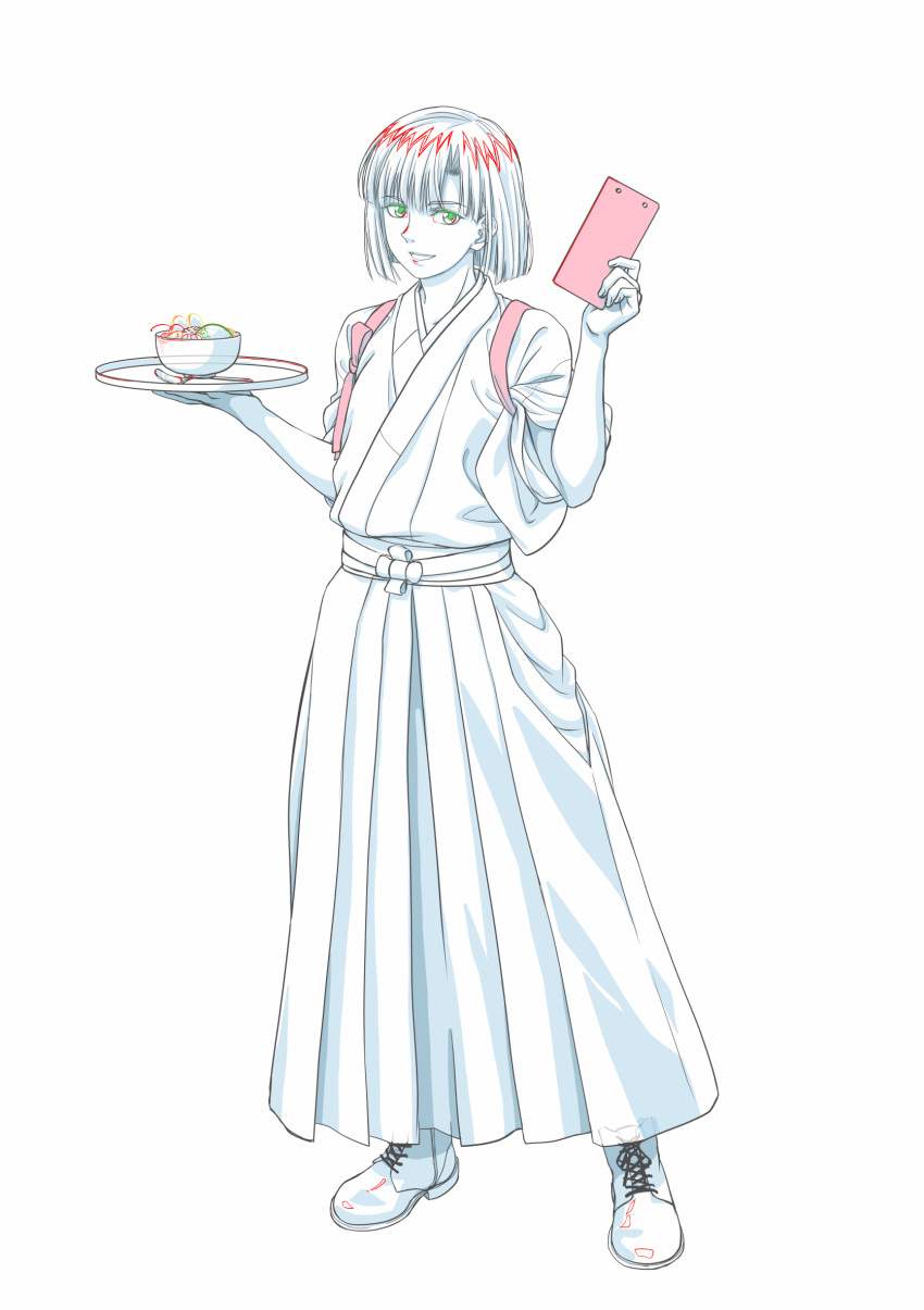 1boy, :d, bangs, blunt_bangs, bob_cut, boots, bowl, chamisuke