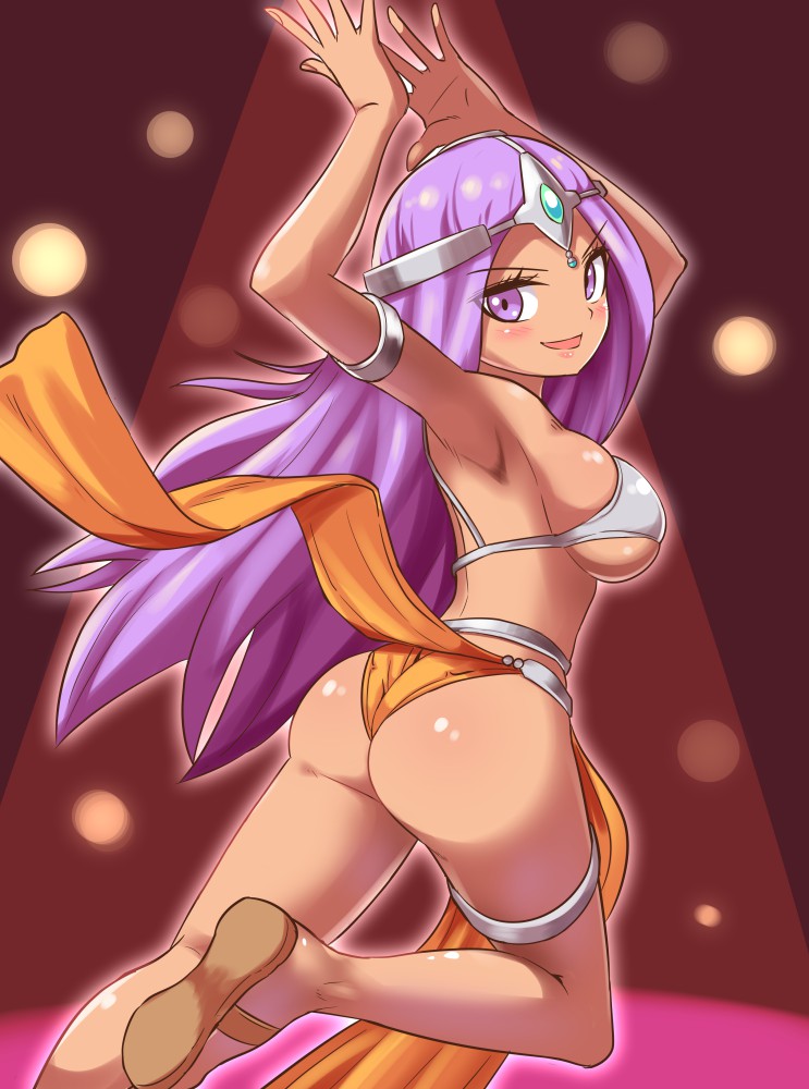1girl, armpits, ass, bikini_top, blush, breasts, circlet, cougar1404