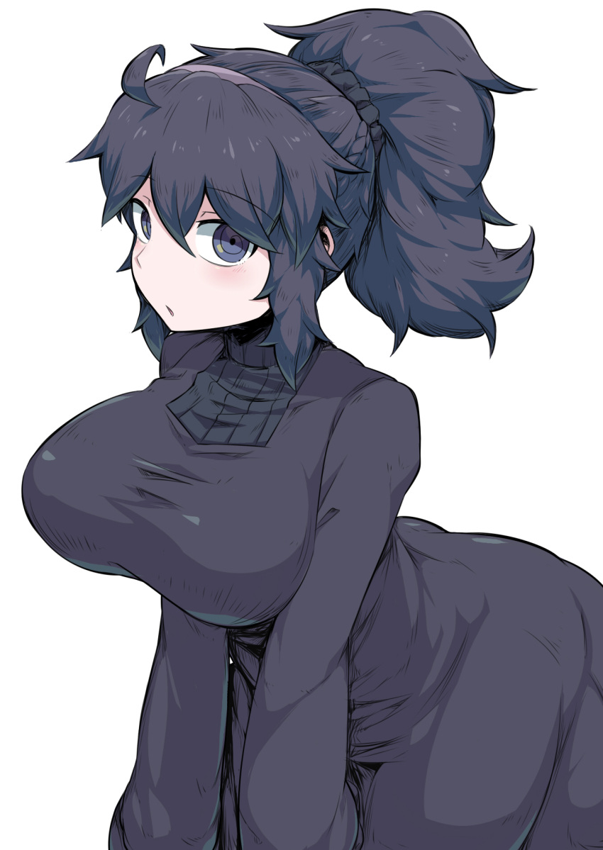 1girl, :o, ahoge, alternate_hairstyle, bow, breasts, commentary_request, eyebrows_visible_through_hair