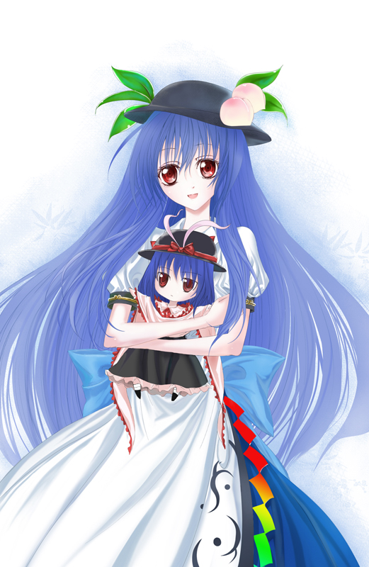 blue_hair, doll, food, fruit, hat, hinanai_tenshi, hinanawi_tenshi, keito_(pixiv)